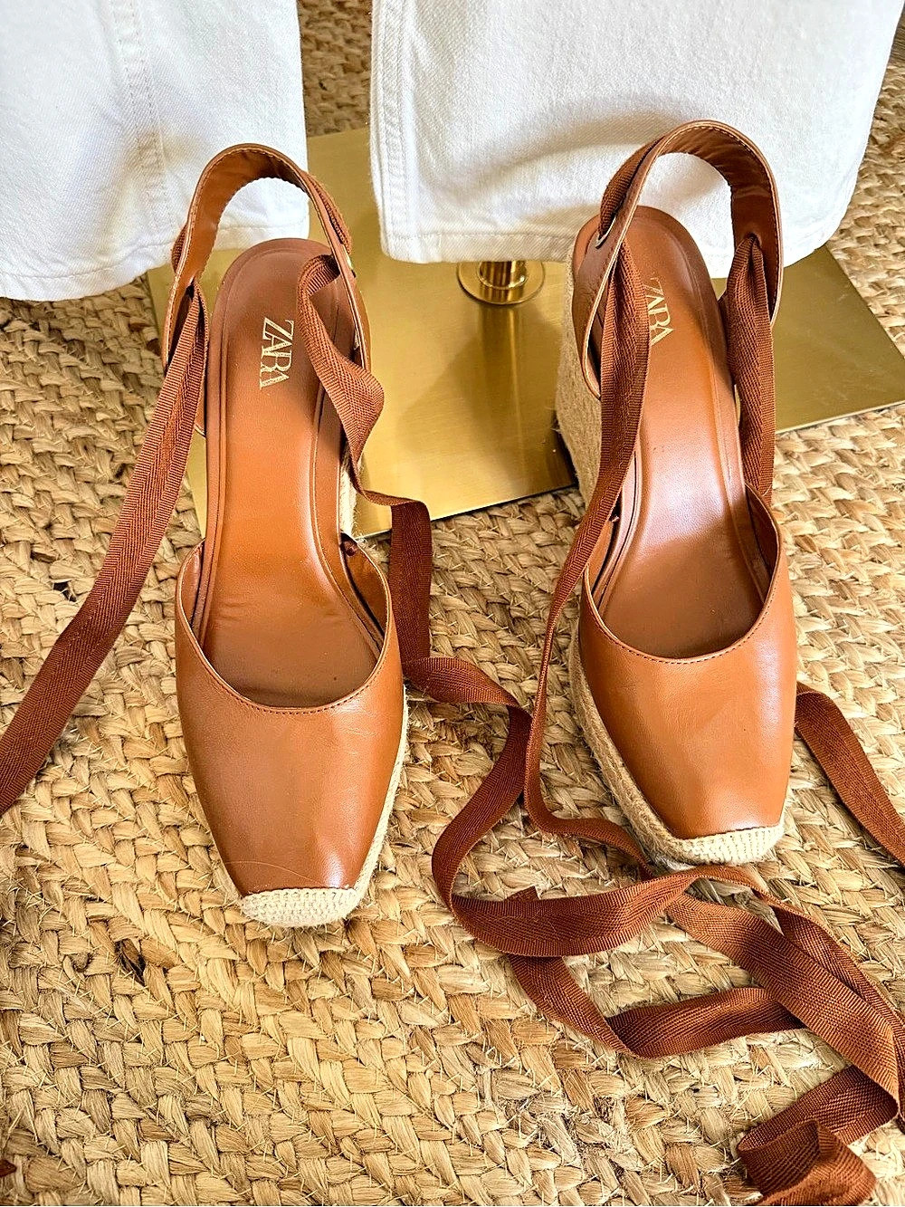 ZARA Espadrille Wedge Tie Sandals in Brown